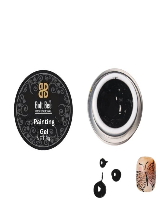 bolt bee جل طلاء الأظافر الاحترافي من بولت بي لرسم الخطوط والتصاميم أحادية اللون والملونة - جل ناعم وعالي الصبغة لفن الأظافر (أسود، 8 غرام) - Image 1
