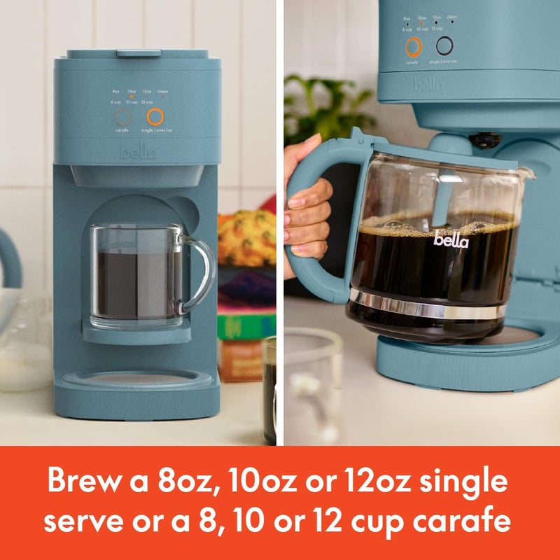 BELLA VersaBrew 2-in1 Coffee Maker, K-Cup compatible, Brew 3 Sizes Carafes & Single Serve Cups, Dishwasher Safe Reusable Filter & Filter Holder, Iced Coffee Function, 60oz Tank, Surf - Image 2