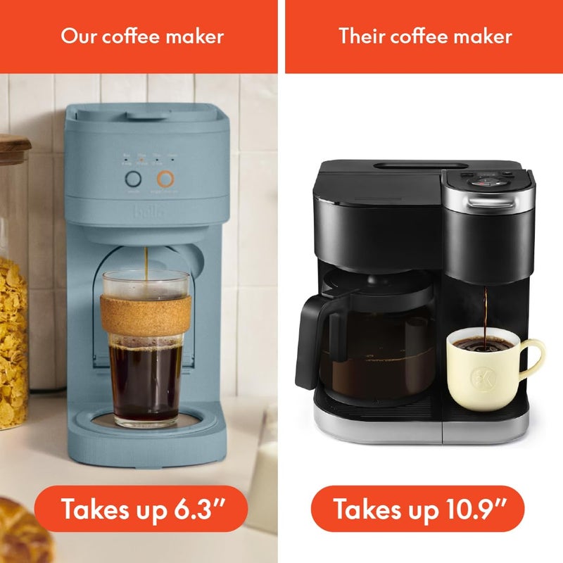 BELLA VersaBrew 2-in1 Coffee Maker, K-Cup compatible, Brew 3 Sizes Carafes & Single Serve Cups, Dishwasher Safe Reusable Filter & Filter Holder, Iced Coffee Function, 60oz Tank, Surf - Image 4