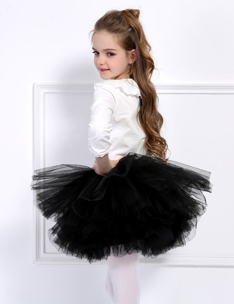 Tutu.kk Girl's 6-Layered Ballet Tutu Fluffy Tulle Little Princess Dancing Petticoat Ballerina Skirt Black S - Image 5