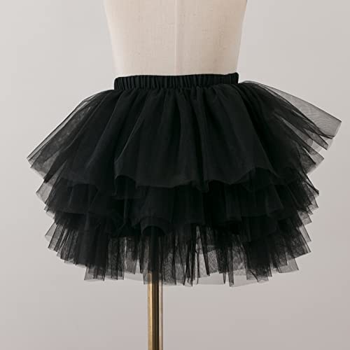 Tutu.kk Girl's 6-Layered Ballet Tutu Fluffy Tulle Little Princess Dancing Petticoat Ballerina Skirt Black S - Image 4