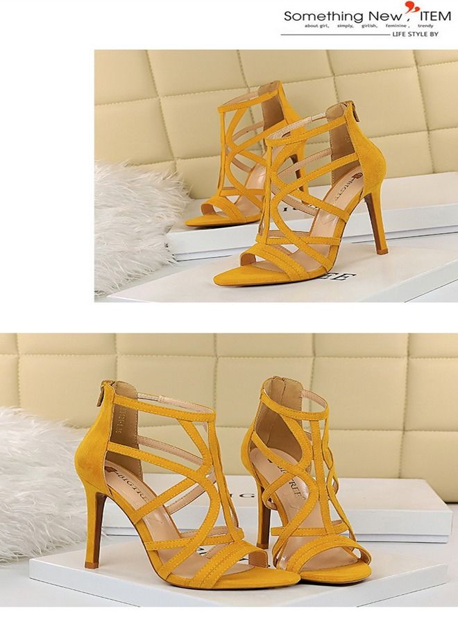 BIGTREE Suede Cut-Out High-Heeled Sandals 11CM Yellow  - Image 2