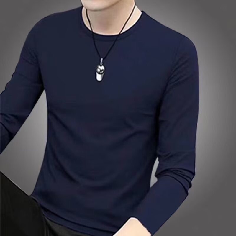 2021 New Long-Sleeved T-Shirt Men's V Neck Bottoming Shirt Autumn and Winter White Autumn Clothes with Autumn Clothes for Men Thin Section - Image 3