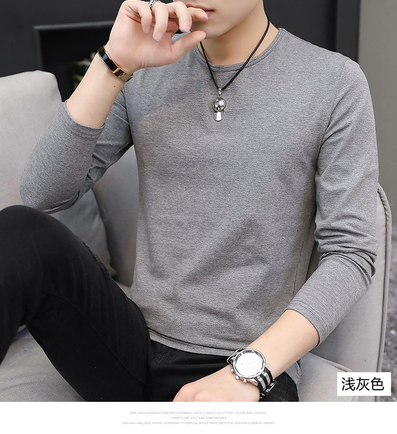 2021 New Long-Sleeved T-Shirt Men's V Neck Bottoming Shirt Autumn and Winter White Autumn Clothes with Autumn Clothes for Men Thin Section - Image 1
