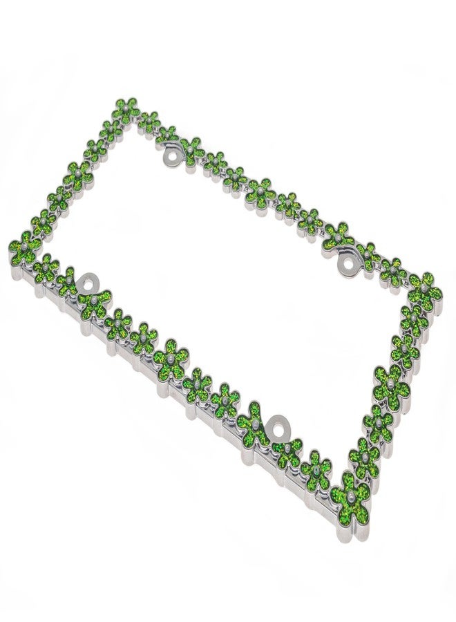 Creathome 3D Shining Daisy Wrenth License Plate Frame from Pure Zinc Alloy Metal Perfect Plate Holder, Chrome with Green - Image 4