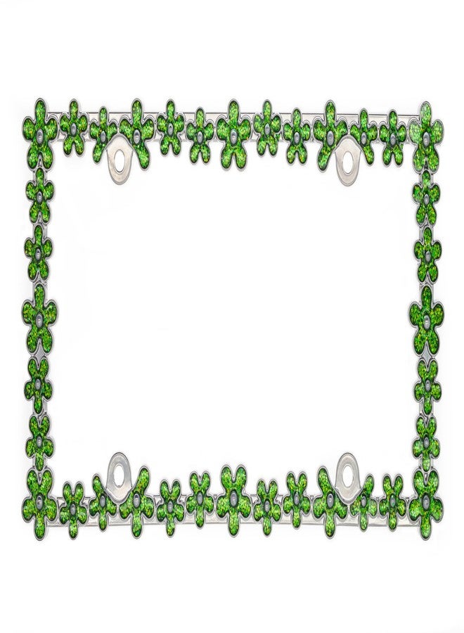 Creathome 3D Shining Daisy Wrenth License Plate Frame from Pure Zinc Alloy Metal Perfect Plate Holder, Chrome with Green - Image 2