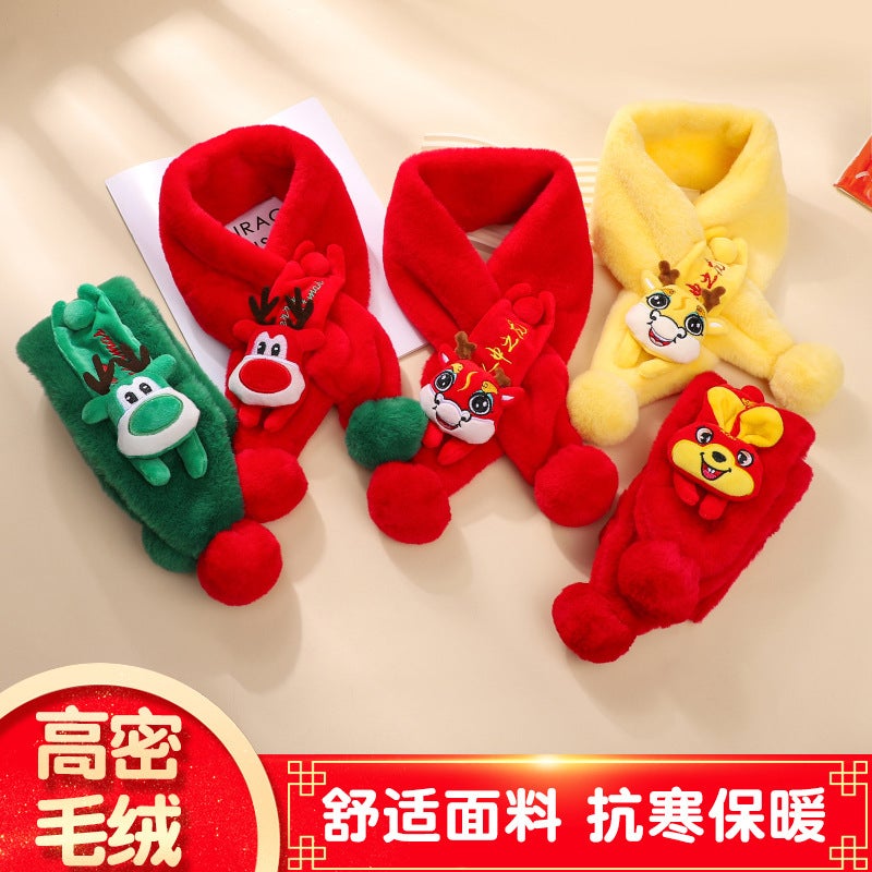 Children'S Scarf Boys Students Girls Plush Warm Kids Cartoon Dragon Year Baby Winter Toddler Scarf - Image 2