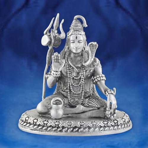 PRD CARATCAFE Lord Shiva God Idol Silver 925 Statue for Puja Temple Home Decor (Net Weight 35-40 GMS Silver) Shiv Shankar Chandi Murti - Image 3