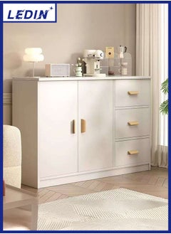 LEDIN Wooden Side Cabinet, Modern Storage Cabinet, Floor Document Cabinet with Wheels, Filing Cabinets, Office Cabinet (White)  - Image 1