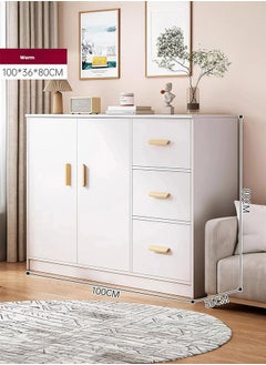LEDIN Wooden Side Cabinet, Modern Storage Cabinet, Floor Document Cabinet with Wheels, Filing Cabinets, Office Cabinet (White)  - Image 2