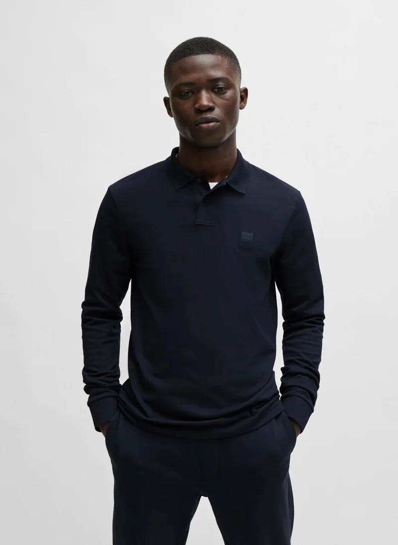 BOSS Stretch-cotton slim-fit polo shirt with logo patch