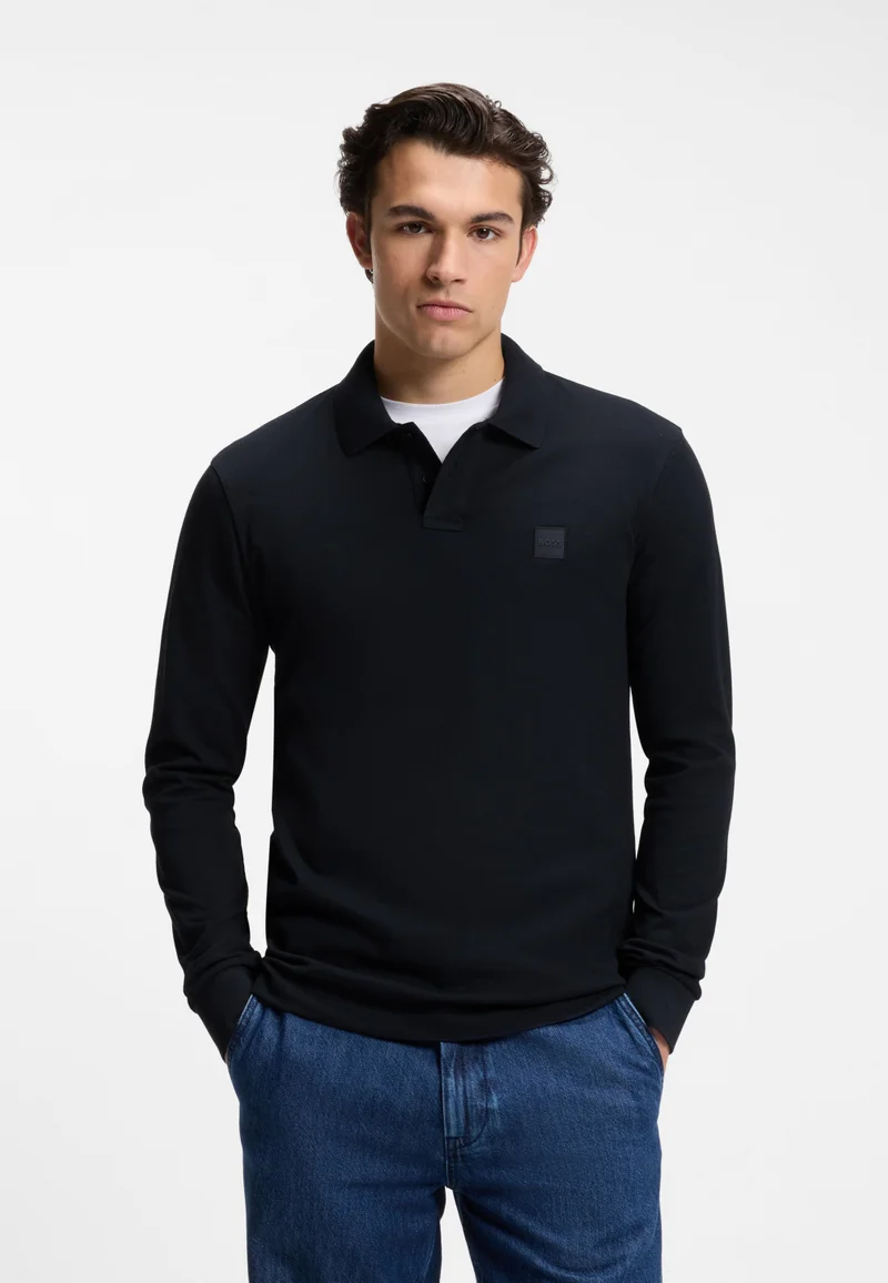 Stretch-cotton slim-fit polo shirt with logo patch