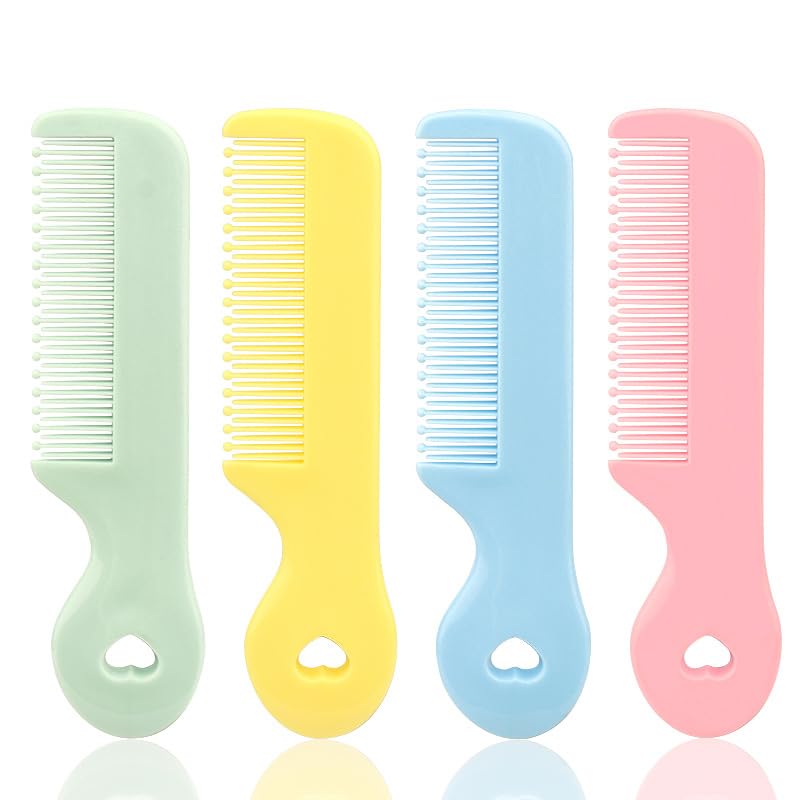 Jinshining 1 Pack Of 4 Round Colorful Tip Bristles Baby Cute Comb Baby Grooming For Sensitive Scalp Skin for Nursery Newborn Infant Girl Boy Kids Comb BabyGrooming and Healthcare Kits - Image 1