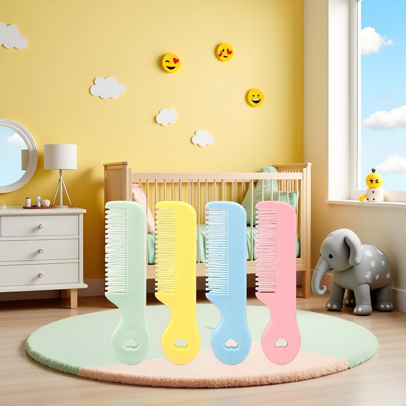 Jinshining 1 Pack Of 4 Round Colorful Tip Bristles Baby Cute Comb Baby Grooming For Sensitive Scalp Skin for Nursery Newborn Infant Girl Boy Kids Comb BabyGrooming and Healthcare Kits - Image 3