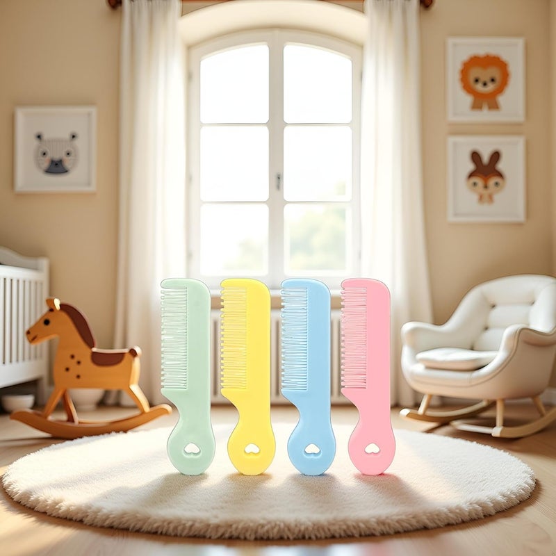Jinshining 1 Pack Of 4 Round Colorful Tip Bristles Baby Cute Comb Baby Grooming For Sensitive Scalp Skin for Nursery Newborn Infant Girl Boy Kids Comb BabyGrooming and Healthcare Kits - Image 2