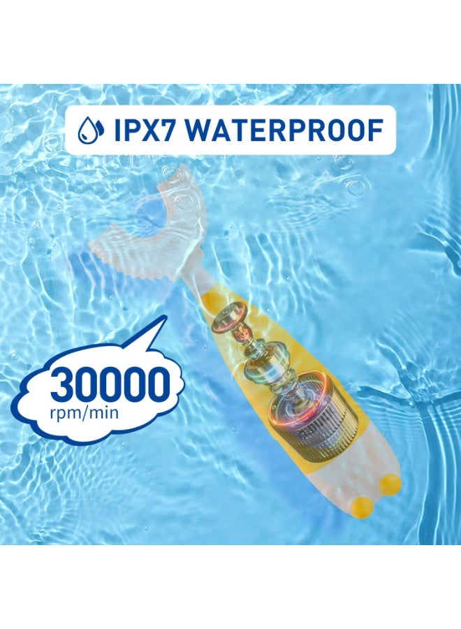 G.DUCK Yellow Duck Kids U-Shaped Electric Toothbrush & Sonic Toothbrush 2-in-1 Set | 30,000 VPM for Gentle Plaque Removal | Includes 3 Brush Heads (U-Shape & Round), Foam Toothpaste & Battery | IPX7 Waterproof, Battery-Powered for Boys & Girls Ages 2-12. - Image 3