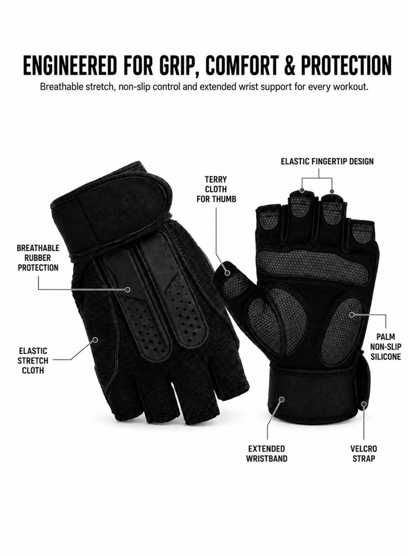 DBLEW Gym Workout Gloves for Men and Women, Weight Lifting Gloves, Non-Slip Silicone and Wrist Support Protection Gloves with Adjustable Velco Straps, Suitable for Gym Fitness, Cycling,  Sports, Pull-up and Weight Training and Home Workouts - Image 2