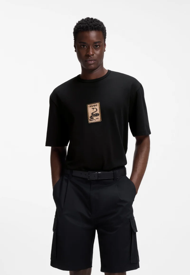 هوجو Cotton-jersey T-shirt with embroidered badge