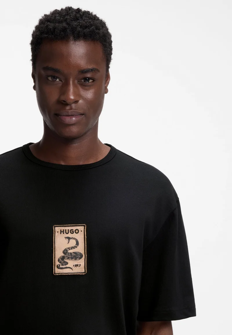 HUGO Cotton-jersey T-shirt with embroidered badge