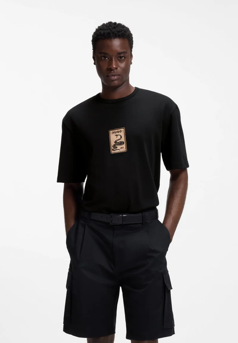 هوجو Cotton-jersey T-shirt with embroidered badge