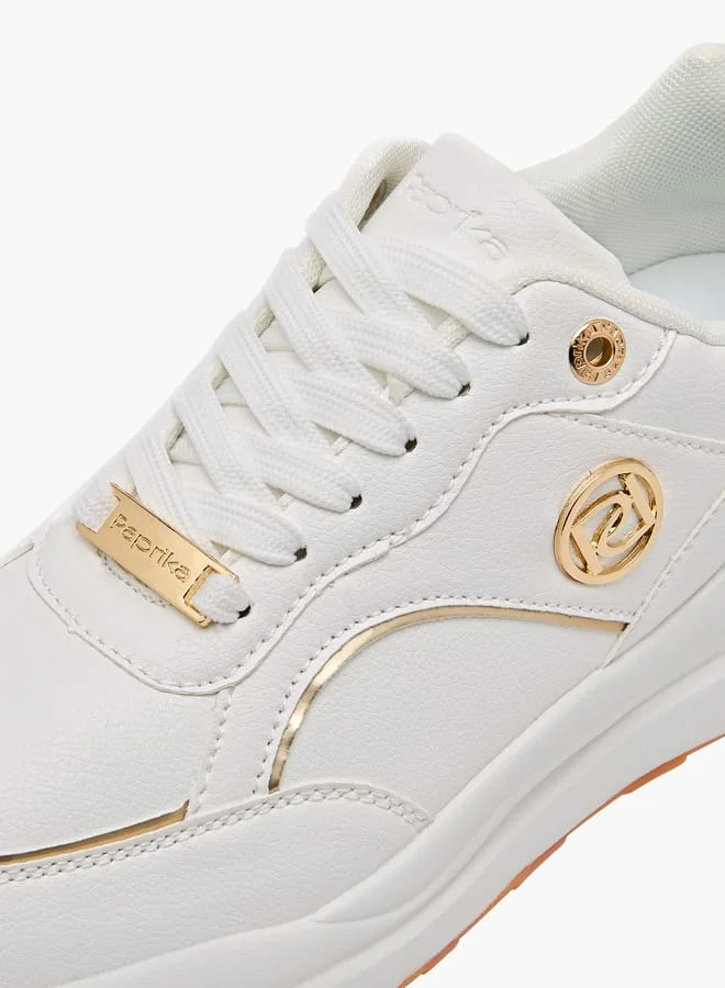 Paprika Women Panelled Sneakers with Metal Accent and Lace-Up Closure