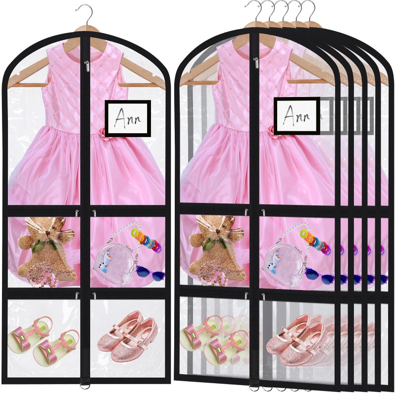 Woanger 6 Pcs Garment Bags for Dance Costumes Clear PVC with Zippers Garment Bag with Pockets Dance Costume Organizer Carrier for Storage Cover for Adult(Transparent,20'' X 40'') - Image 1