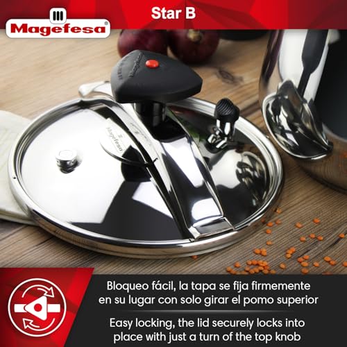 MAGEFESA Star Belly Pressure Cooker 8.4 Qt – 18/10 Stainless Steel, Rounded Bottom, 3 Safety Systems, Works on All Stovetops Including Induction, 8 PSI - Image 5