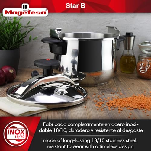 MAGEFESA Star Belly Pressure Cooker 8.4 Qt – 18/10 Stainless Steel, Rounded Bottom, 3 Safety Systems, Works on All Stovetops Including Induction, 8 PSI - Image 3