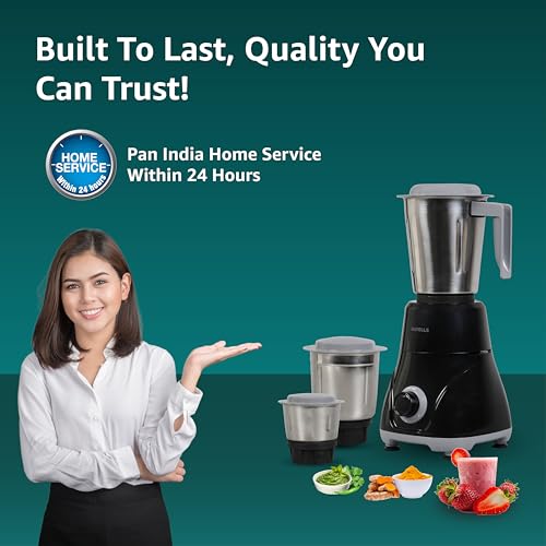 Havells Pulse 500 Watt Mixer Grinder|3 Stainless Steel Leak-Resistant Jars (400ml, 800ml, 1.2L)|3 Speed Control|Heavy-Duty ABS Body|Durable SS Blades|Air Vent Technology |1 Year Product Warranty|Black - Image 4
