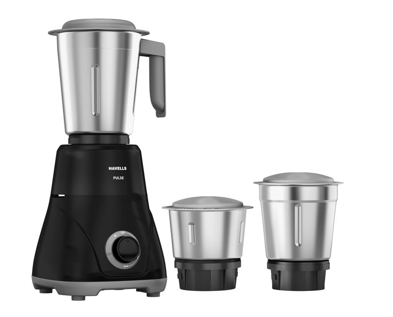Havells Pulse 500 Watt Mixer Grinder|3 Stainless Steel Leak-Resistant Jars (400ml, 800ml, 1.2L)|3 Speed Control|Heavy-Duty ABS Body|Durable SS Blades|Air Vent Technology |1 Year Product Warranty|Black - Image 1
