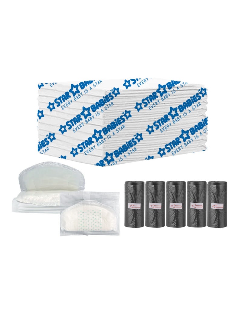 STAR BABiES Star Babies Combo Pack (Disposable Changing mat 12pcs, Scented Bag 5pcs (75bags) with  Disposable Breast Pad 5pcs) - White  - Image 1