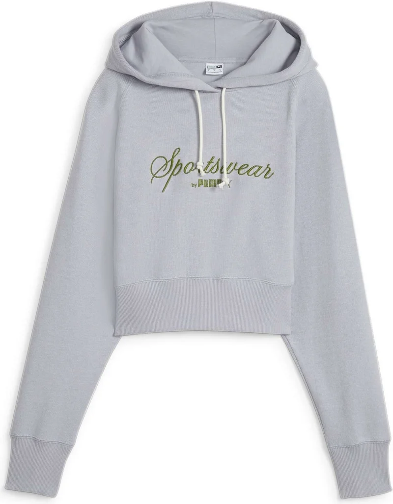 بوما Women's Gray Fog Classics+ Relaxed Cropped Hoodie Gray Women's Sweatshirt