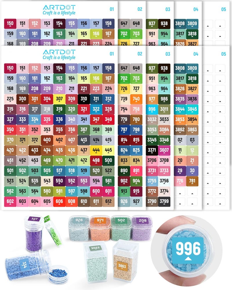 ARTDOT 2 Set Label Stickers for Diamond Art Storage Kits for Adults, 489 Colors Stickers Matched with Actual Embroidery Floss as Diamond Painting Accessories and Cross Stitch Supplies - Image 1
