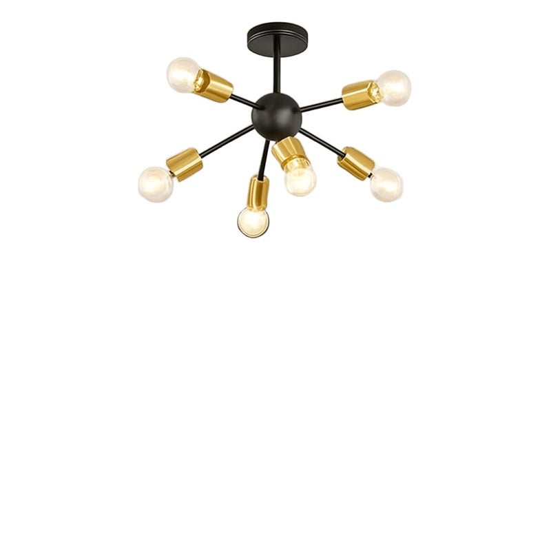 Modern Sputnik Chandelier, 6-Light Semi Flush Mount Ceiling Light, Black and Gold - Image 3