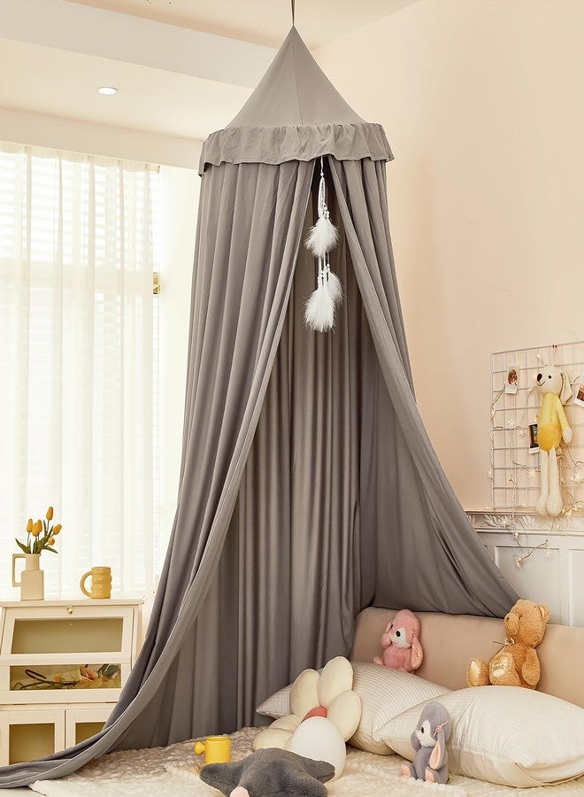 dix-rainbow Princess Decor Canopy for Kids Bed, Soft and Durable Bed Canopy for Girls Room Tent Canopy Dreamy Mosquito Net Bedding, Children Reading Nook Canopies Indoor (Grey) - Image 1