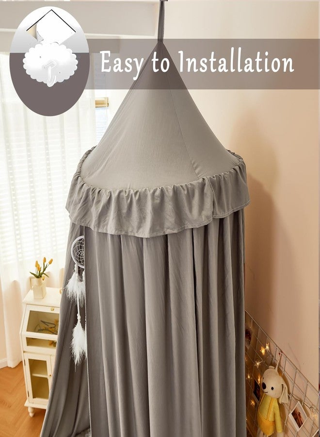 dix-rainbow Princess Decor Canopy for Kids Bed, Soft and Durable Bed Canopy for Girls Room Tent Canopy Dreamy Mosquito Net Bedding, Children Reading Nook Canopies Indoor (Grey) - Image 5
