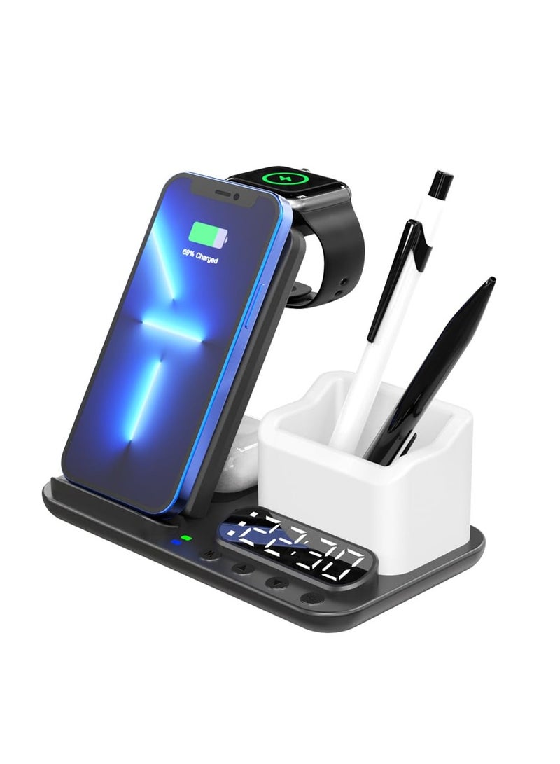 SYOSI 5 in 1 Charging Station for iPhone, Wireless Charger Stand Dock for Multiple Devices Compatible, High Power Foldable Intelligent Protection, 15W Fast Charge Phone Watch Earphone Charging Decor - Image 1