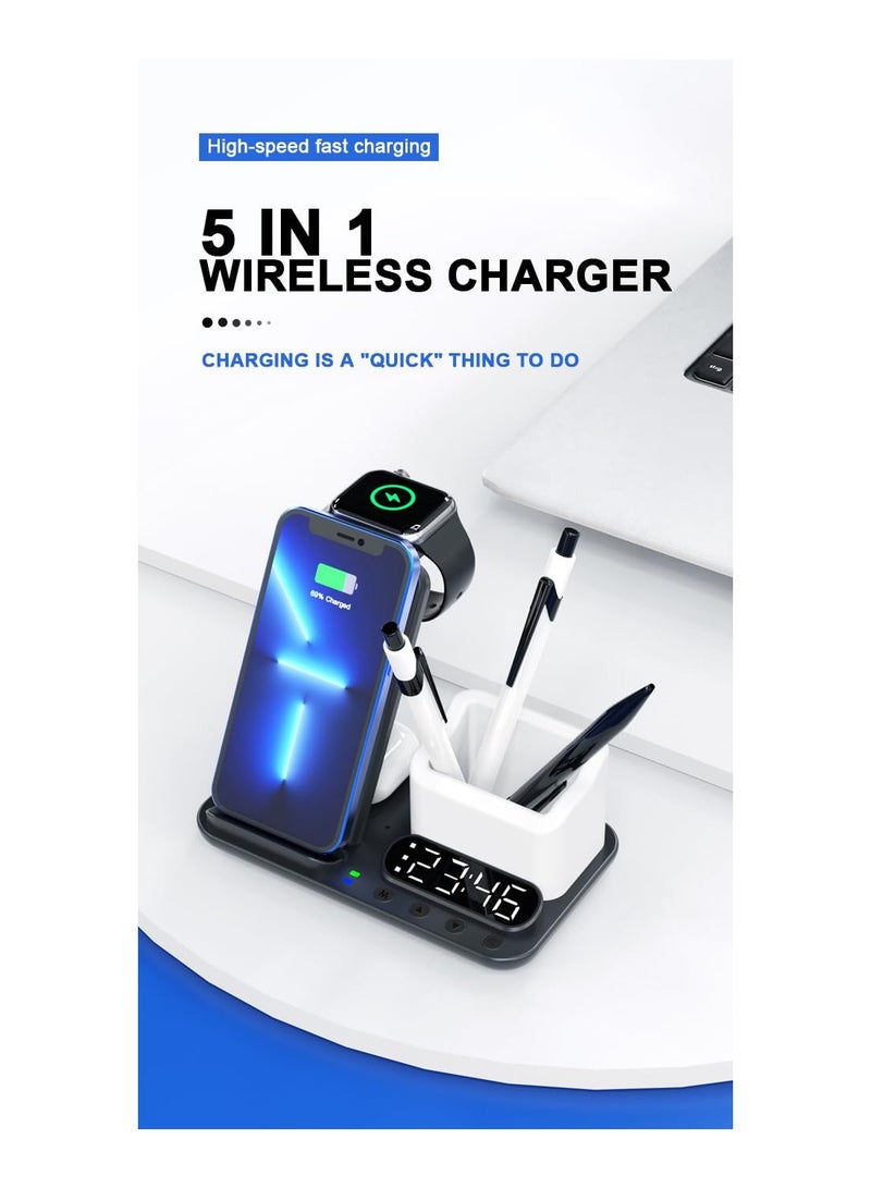 SYOSI 5 in 1 Charging Station for iPhone, Wireless Charger Stand Dock for Multiple Devices Compatible, High Power Foldable Intelligent Protection, 15W Fast Charge Phone Watch Earphone Charging Decor - Image 2
