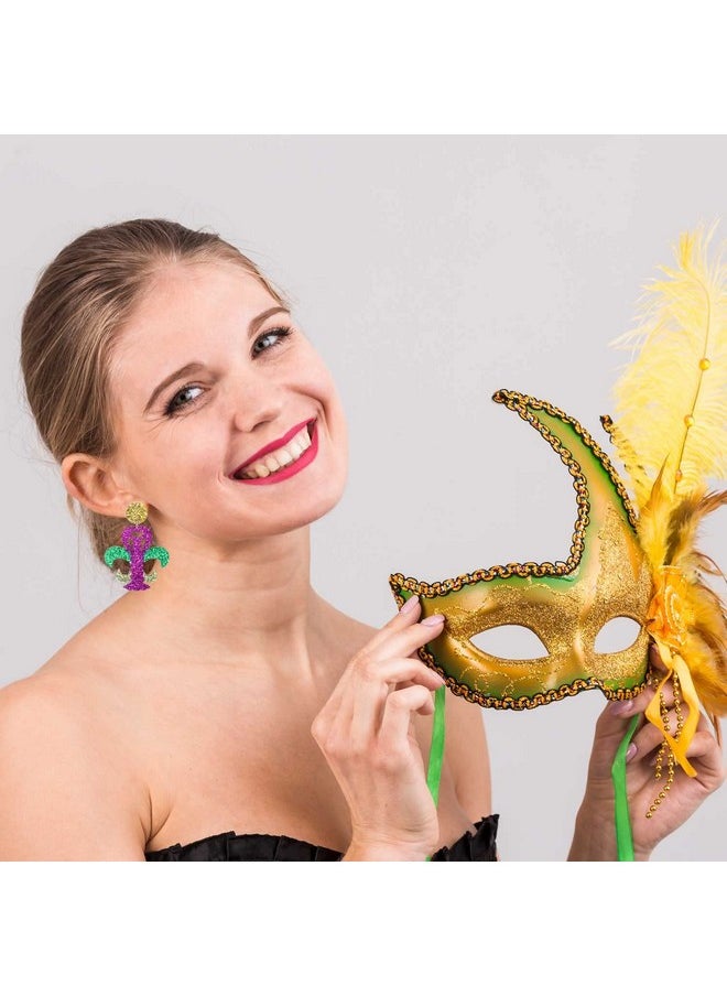 PHALIN - Mardi Gras Earrings For Women, Lightweight Mardi Gras Accessory, Acrylic Fleur De Lis Mask Crown Earrings Carnival Mardi Gras Parades Party Earrings, Fat Tuesday Jewelry Gift(Style B) - Image 1