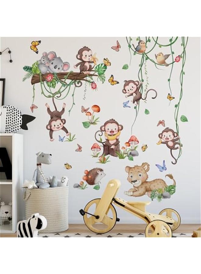 HOOKOR Funny Cartoon Animals Wall Sticker Kids Room Living Room Nursery Wall Art Decor Lovely and Vivid Jungle Animals Wall Art (MS2445-KL) - Image 1