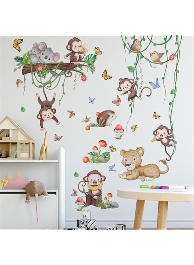 HOOKOR Funny Cartoon Animals Wall Sticker Kids Room Living Room Nursery Wall Art Decor Lovely and Vivid Jungle Animals Wall Art (MS2445-KL) - Image 4