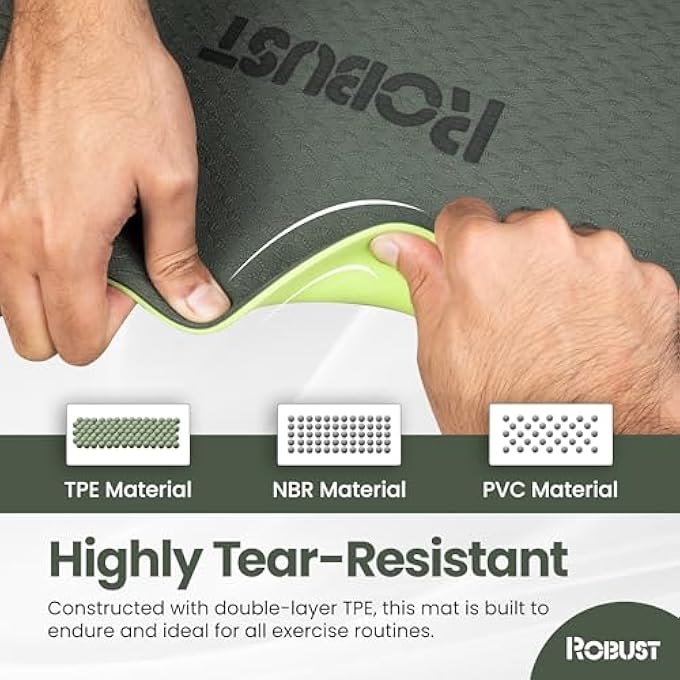 ROBUST Tpe Yoga Mat Double Layer Anti-Slip Eco Friendly Texture Surface (Size 183Cmx 61Cm) Sgs Certified Position Liens & Hanging Band, Home/Gym Workout Sports Exercise Sports Mattress - Image 4
