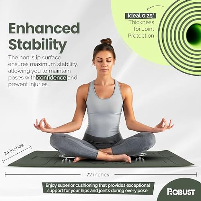 ROBUST Tpe Yoga Mat Double Layer Anti-Slip Eco Friendly Texture Surface (Size 183Cmx 61Cm) Sgs Certified Position Liens & Hanging Band, Home/Gym Workout Sports Exercise Sports Mattress - Image 3