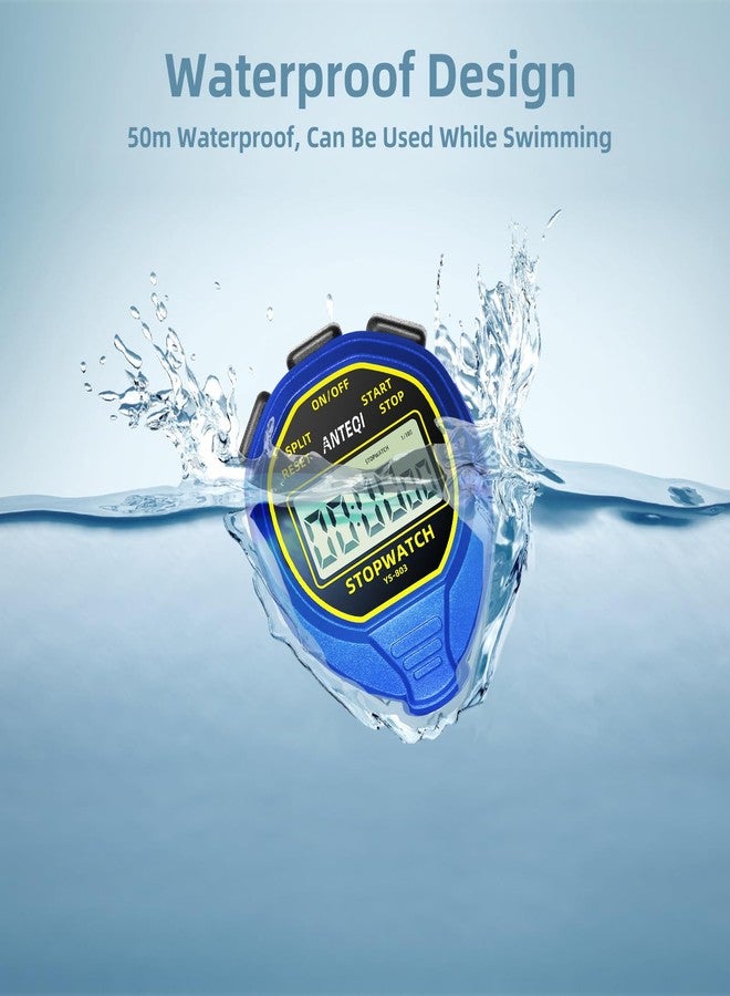 ANTEQI Waterproof Stopwatch Timer, Large Display Simple Silent Stop Watch with ON/Off Function No Clock No Calendar No Alarm Basic Operation for Sports Coaches Swimming Running Training, Blue - Image 3