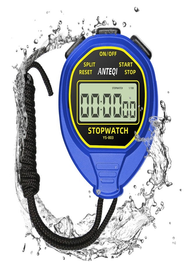 ANTEQI Waterproof Stopwatch Timer, Large Display Simple Silent Stop Watch with ON/Off Function No Clock No Calendar No Alarm Basic Operation for Sports Coaches Swimming Running Training, Blue - Image 1