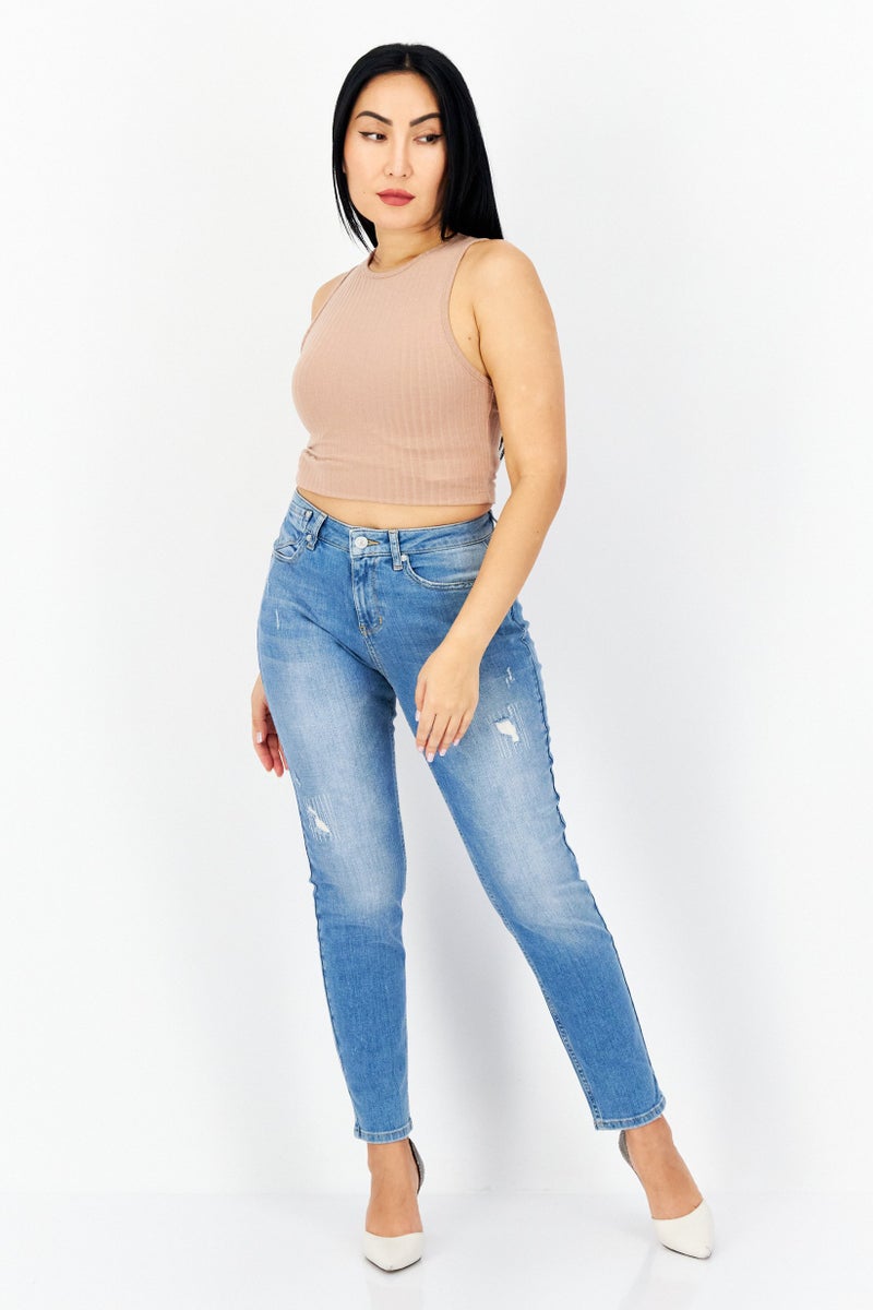 Zero Women Relaxed Fit Washed Stretchable Denim Jeans, Blue - Image 3