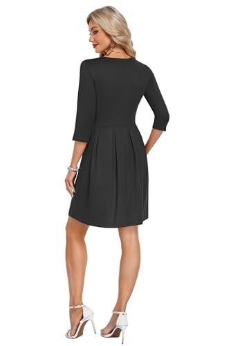 AUSELILY Women's Black Dress Pleated Loose Swing Knee Length Dresses with Pockets, Black L - Image 4