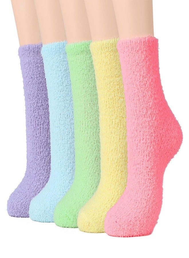 Zando Rainbow Socks - Colorful, Cute, Fuzzy & Fluffy Socks for Women - 5 Pairs, One Size - Image 1