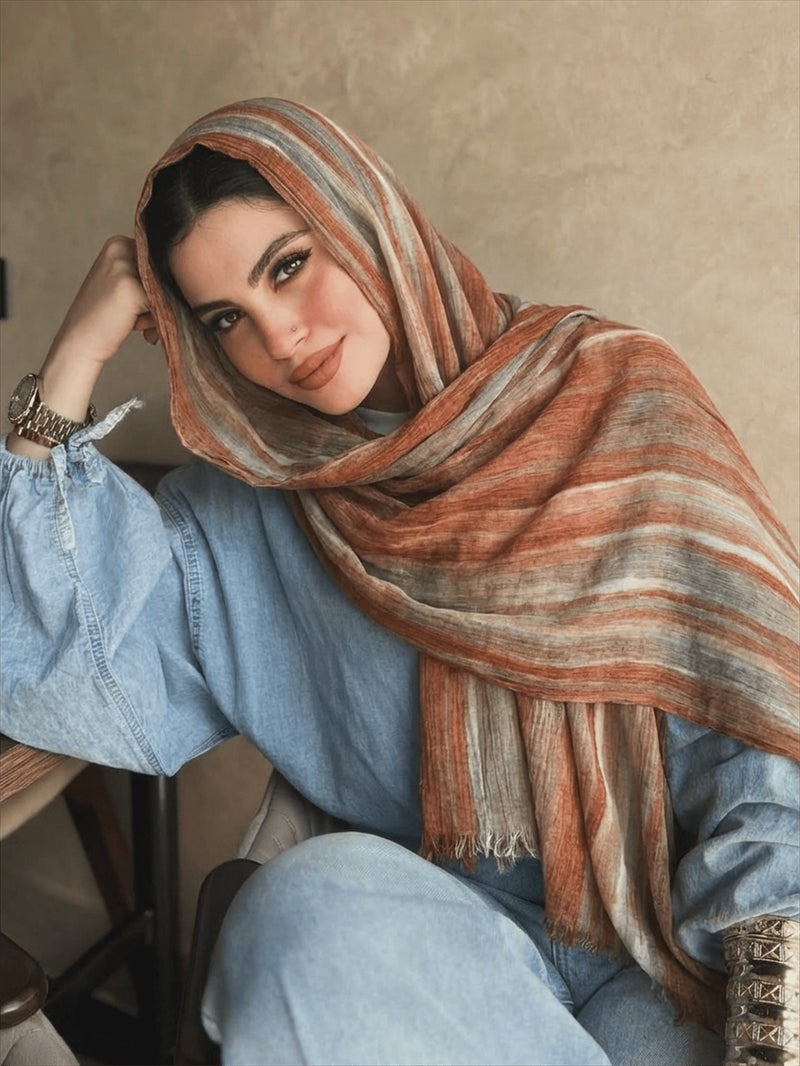 New Viscose Scarf Gradient Tie-Dye Stripe Headscarf Retro Versatile Printed Women's Pleated Shawl