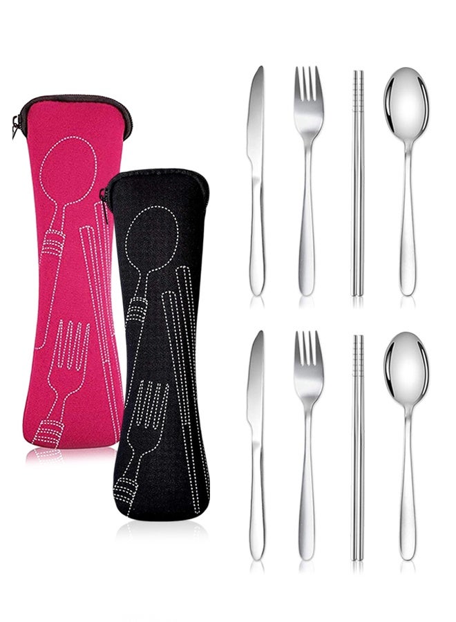 Sweet Life Portable Silverware Set with Case, Travel Camping Utensils Set, Premium Stainless Steel Travel Cutlery Set - Image 1